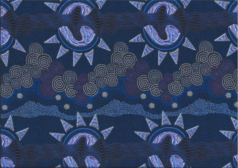 Aboriginal Australian Fabric - 100% Cotton - Sunset Night Dreaming Blue